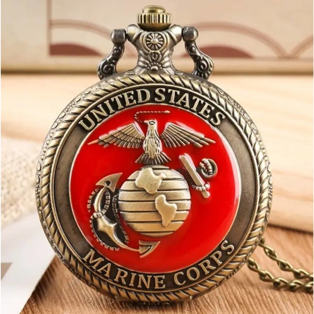 United States Marine Corps Pocket Watch Solid Bronze 100% Functional Mar…